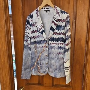 Tricotto Zigzag Patterned Blazer in Blue and White